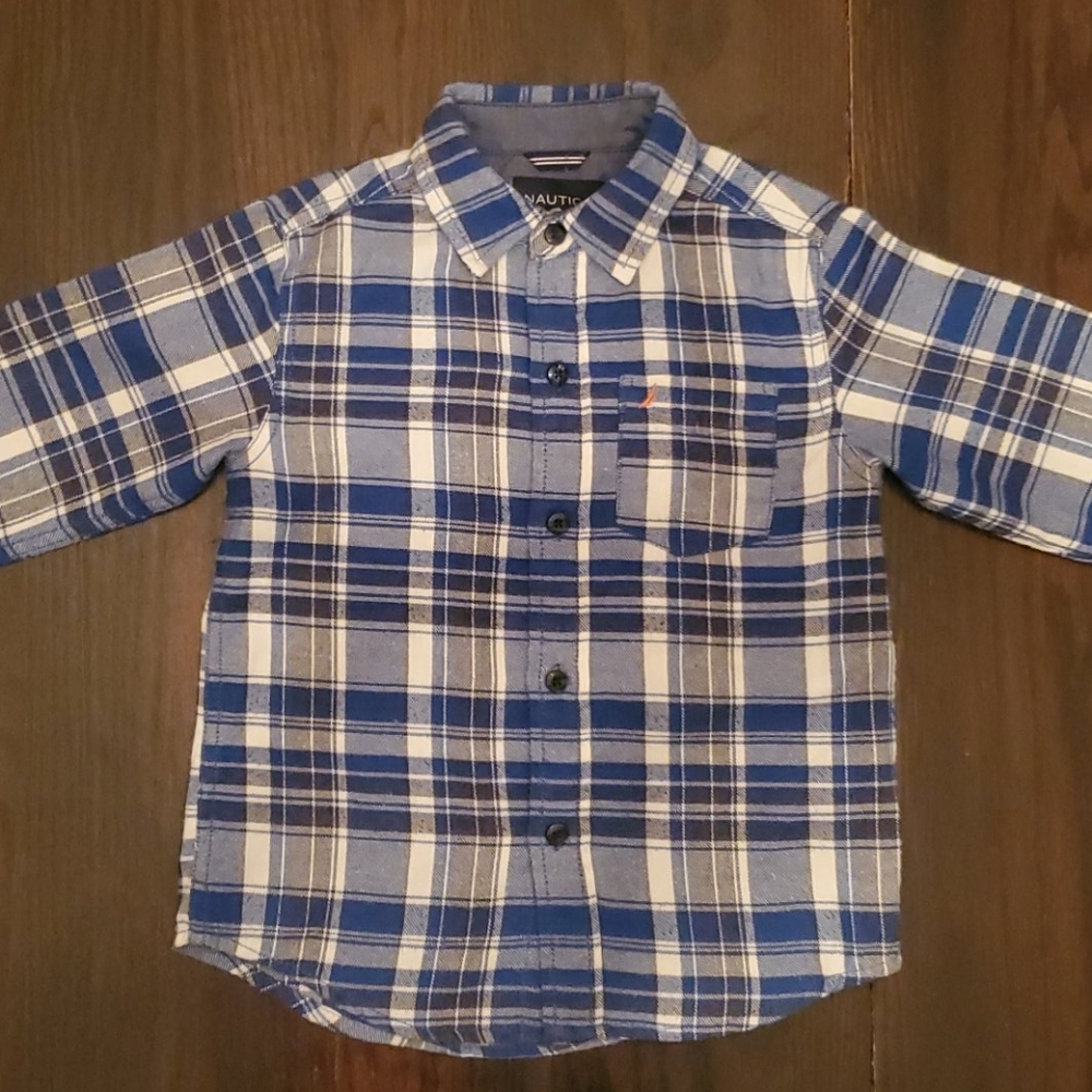 Boys Nautica button down size 4 blue plaid shirt